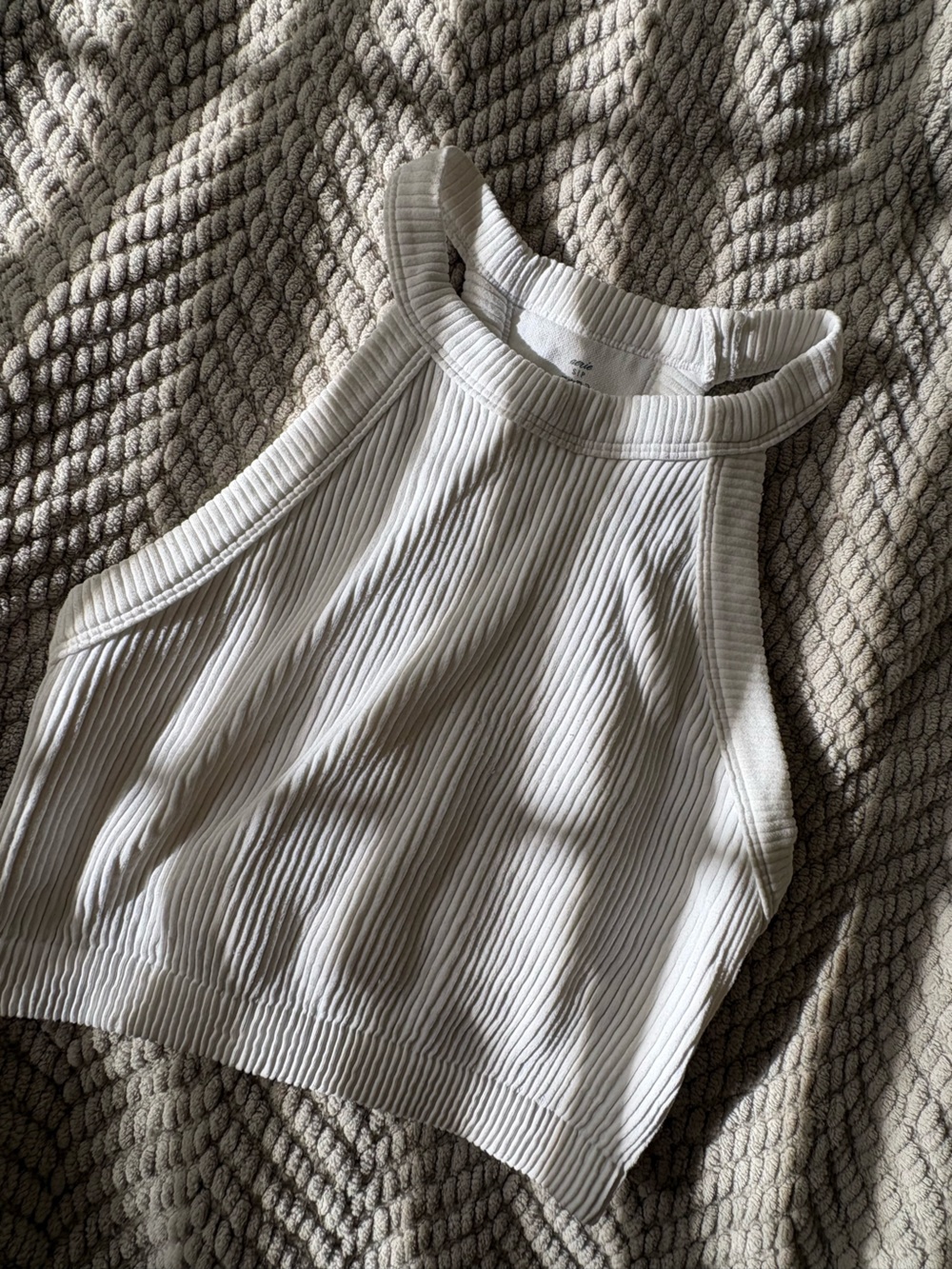 aerie White Ribbed Cropped Tank Top